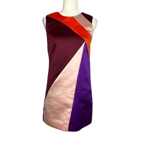 Milly Womens Peau De Soie Colorblock Seamed Shift Dress Burgundy Purple size 2 - Picture 3 of 12